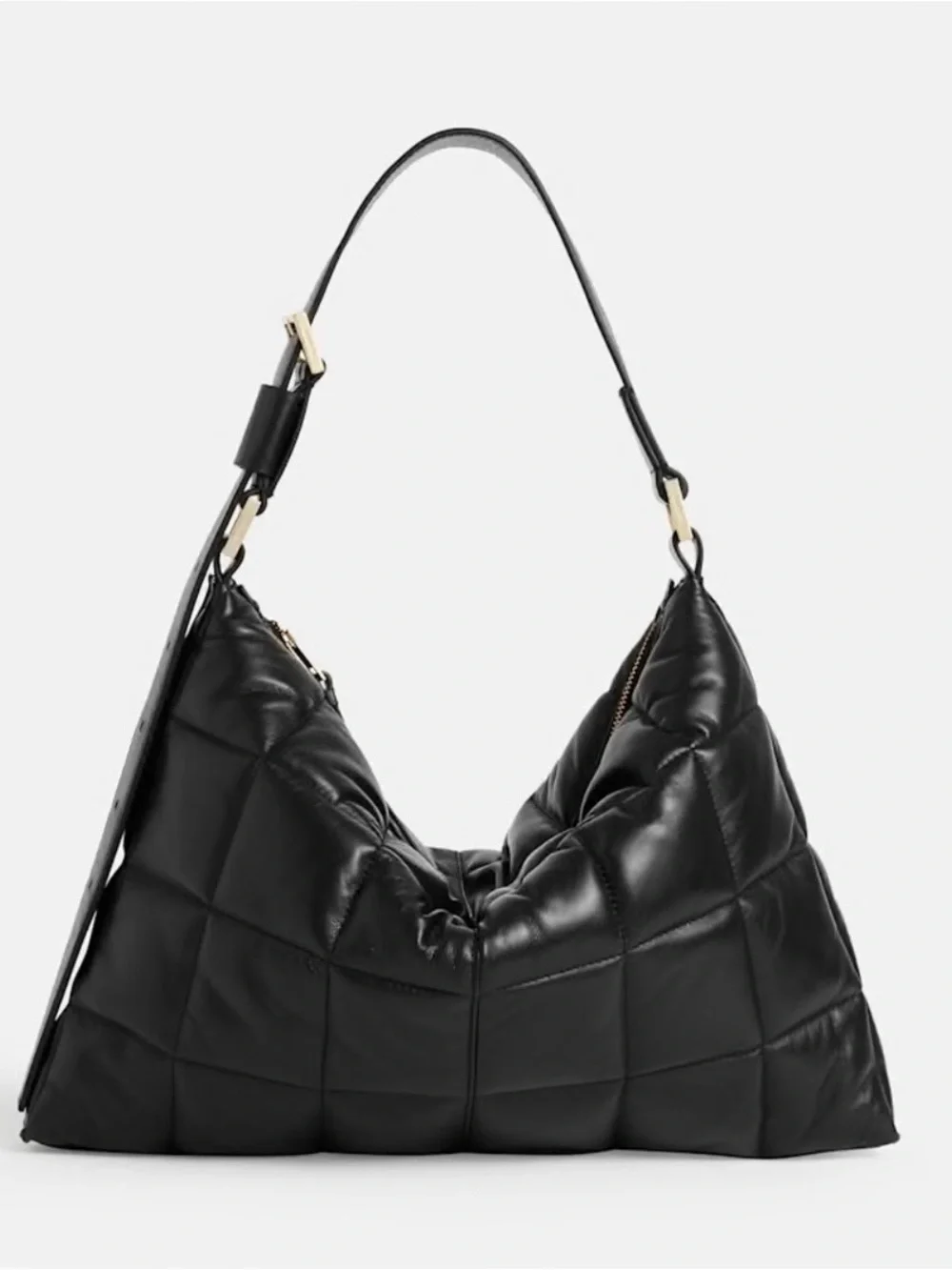 AllSaints Edbury Quilted Leather Shoulder Bag in Black